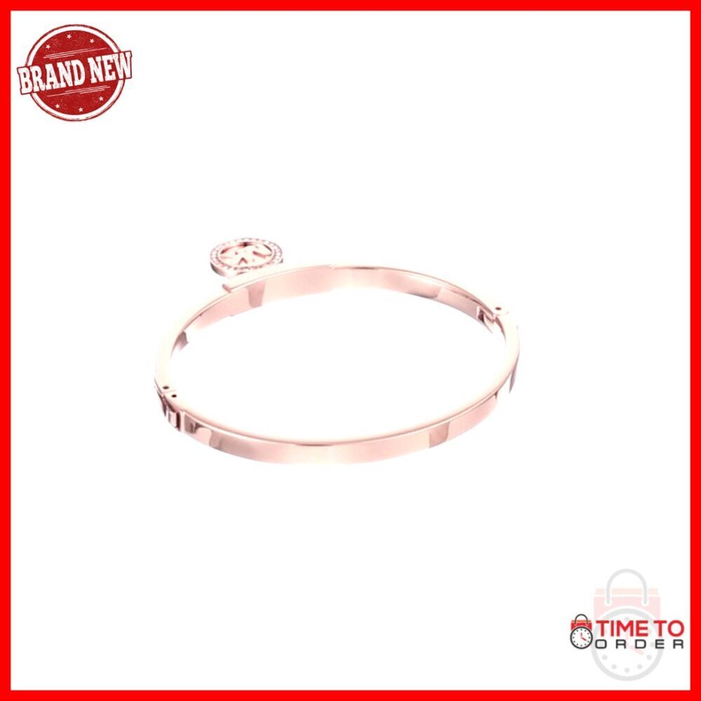 Rose Gold-Tone Bangle Bracelet Elegant Minimal Chic Hinge Closure Pavé Accents - Picture 6 of 6